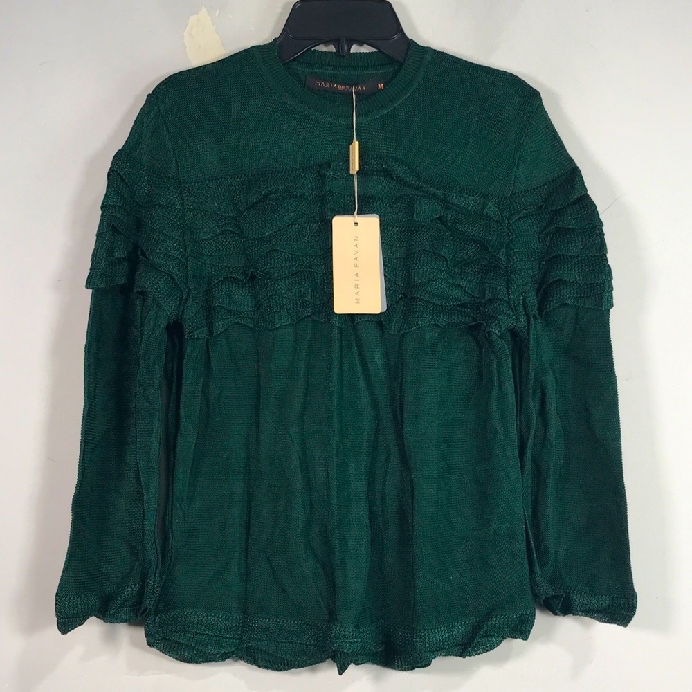 Maria Pavan Long Sleeve Ruffle Accent Blouse, Women's Size M - Dark Green